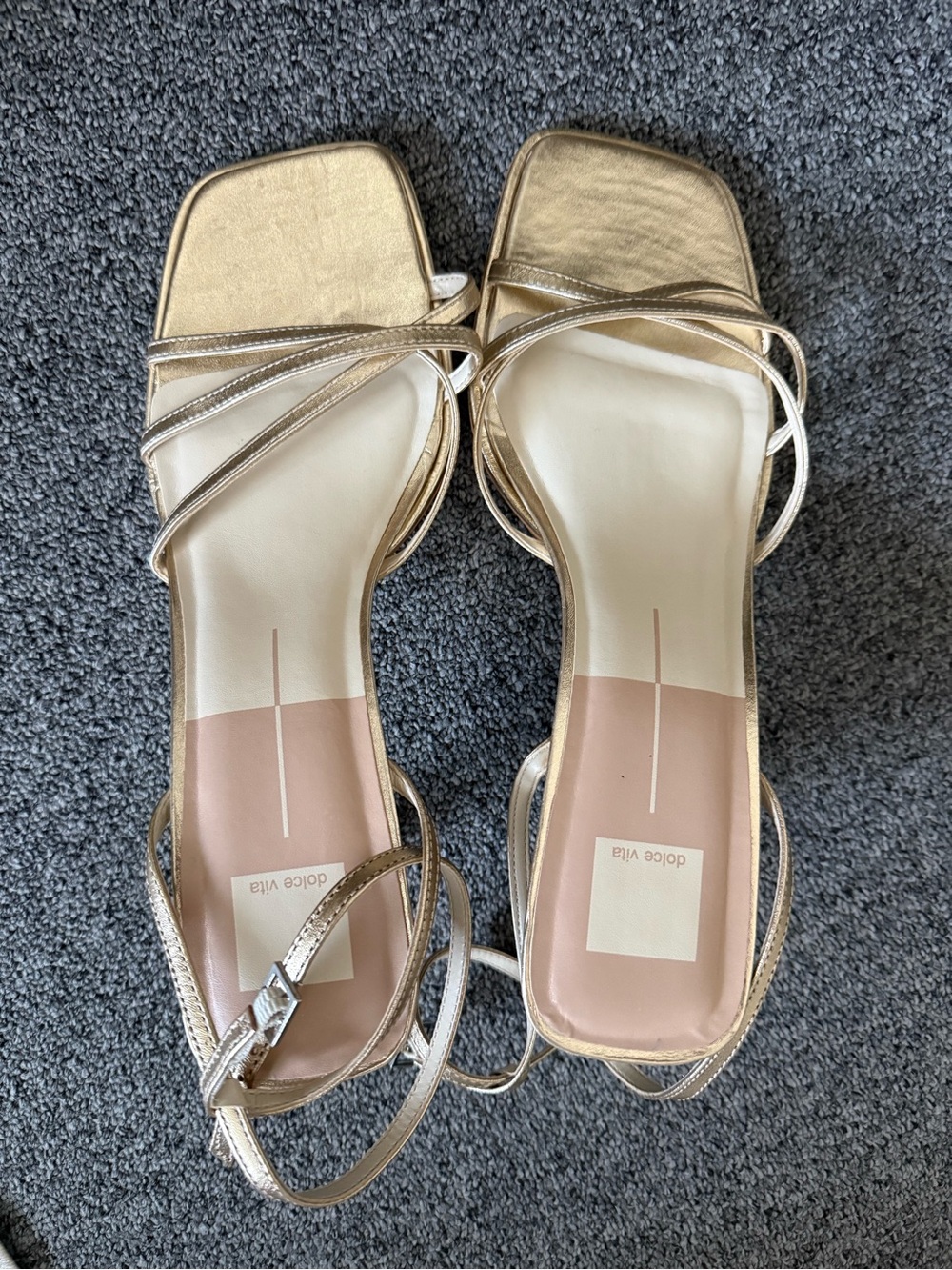 Dolce Vita Manji Metallic Gold Strappy Square-Toe Heels